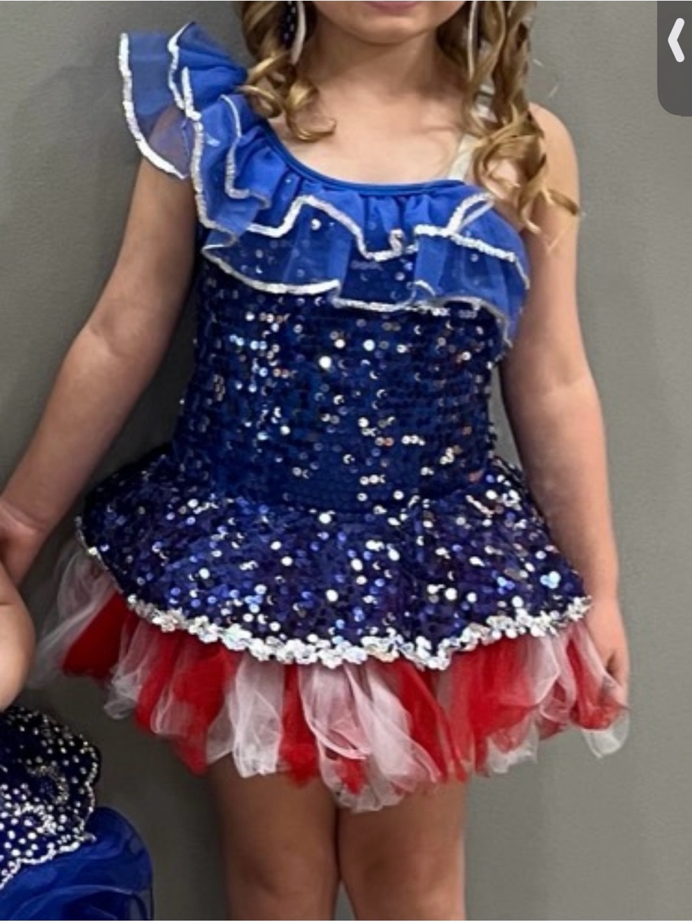 Blue Sequin Patriotic Dance Tutu Dress with Red & White Tulle